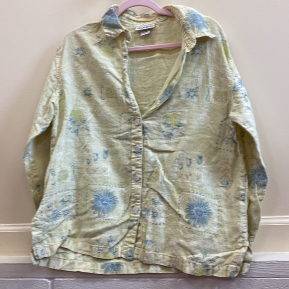 Garron vintage floral print linen button down top - Picture 1 of 5